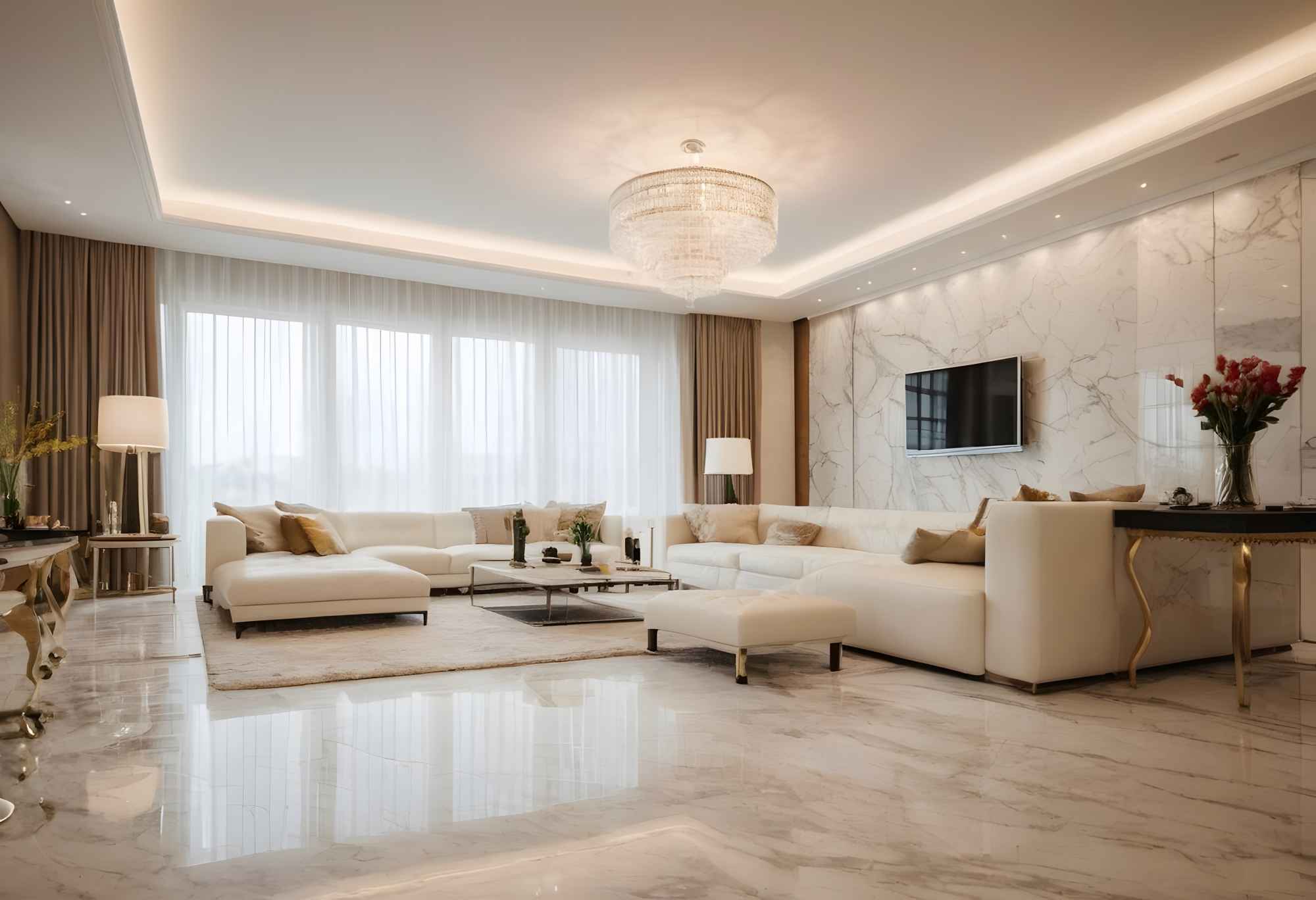 Bright, spotless living room in a freshly cleaned home