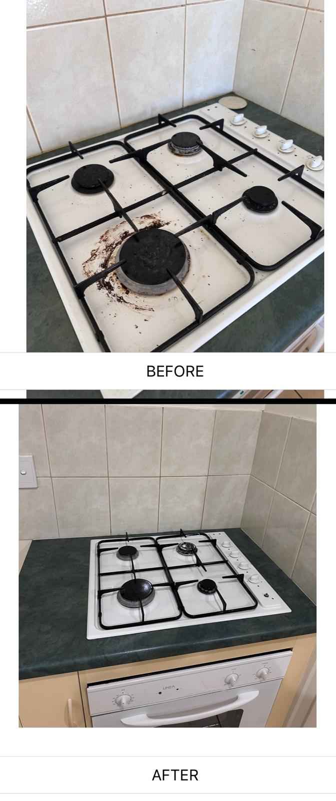 Gas Cooktop Degrease — before and after cleaning by Daiko Clean